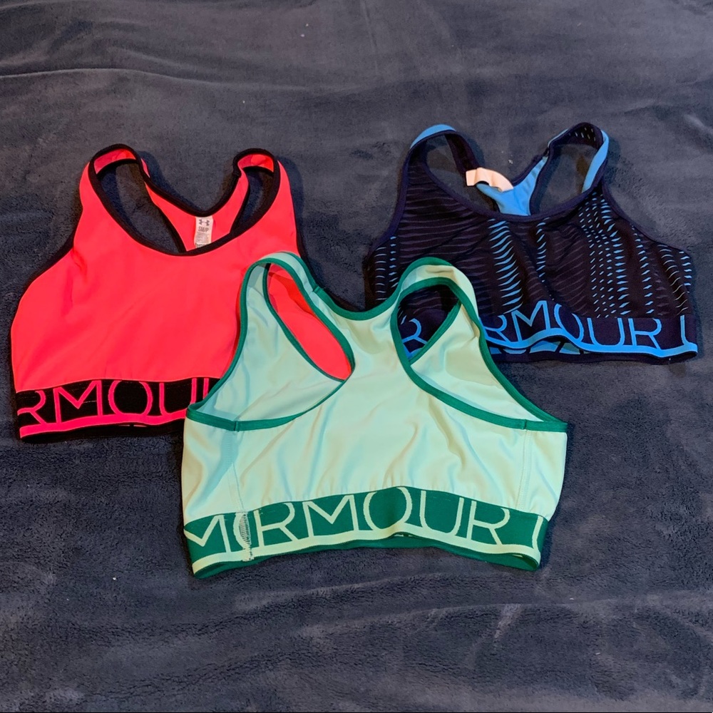 Under armour compression sports bras.  Barely worn